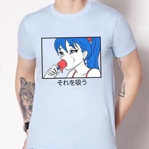 Spencer's Anime Graphic T-Shirt Mens Small Blue Manga Girl Japanese Streetwear